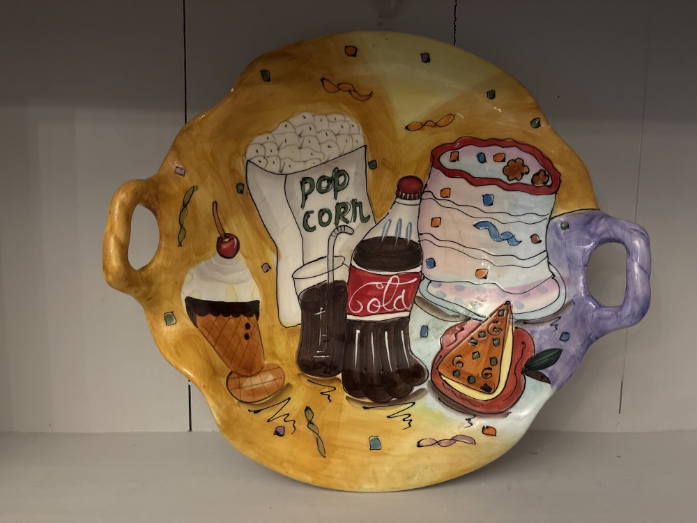 Vintage, hand-painted ceramic serving platter