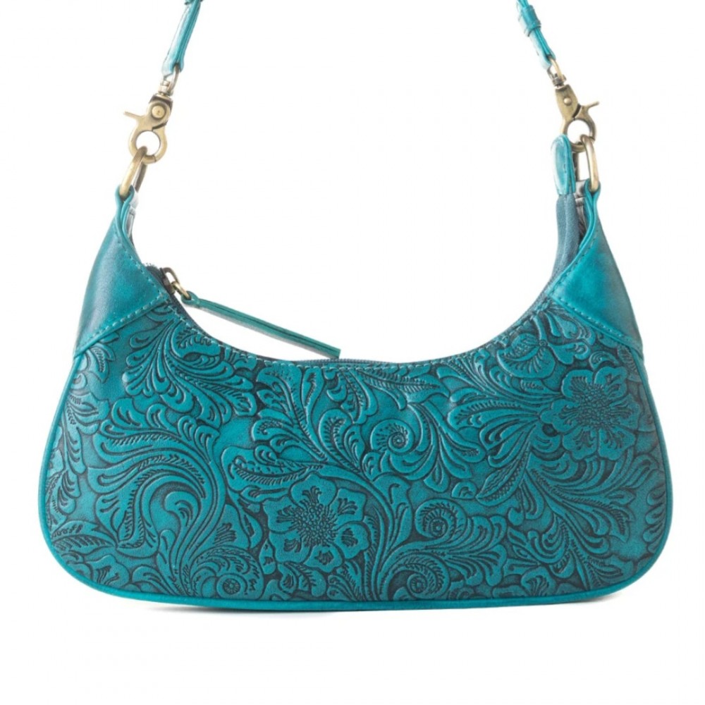 Bag Shoulder Myrabag Teal Heritage Vine Hand Tooled