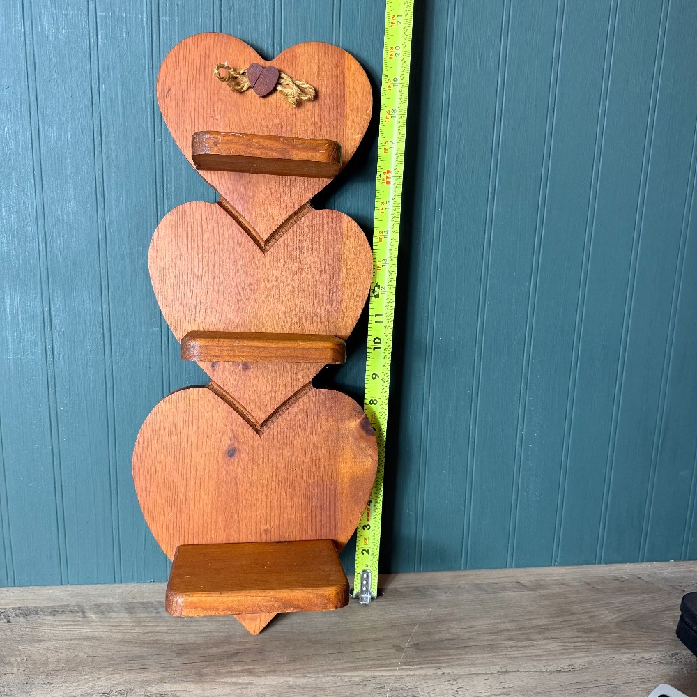 Wood Triple Heart Wall Shelf