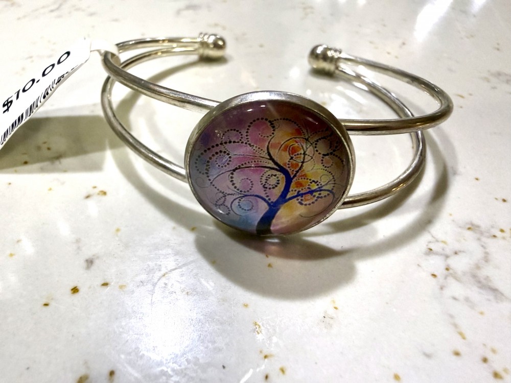 Cuff Bracelet -  Tree of Life Lavender Pink in Silver