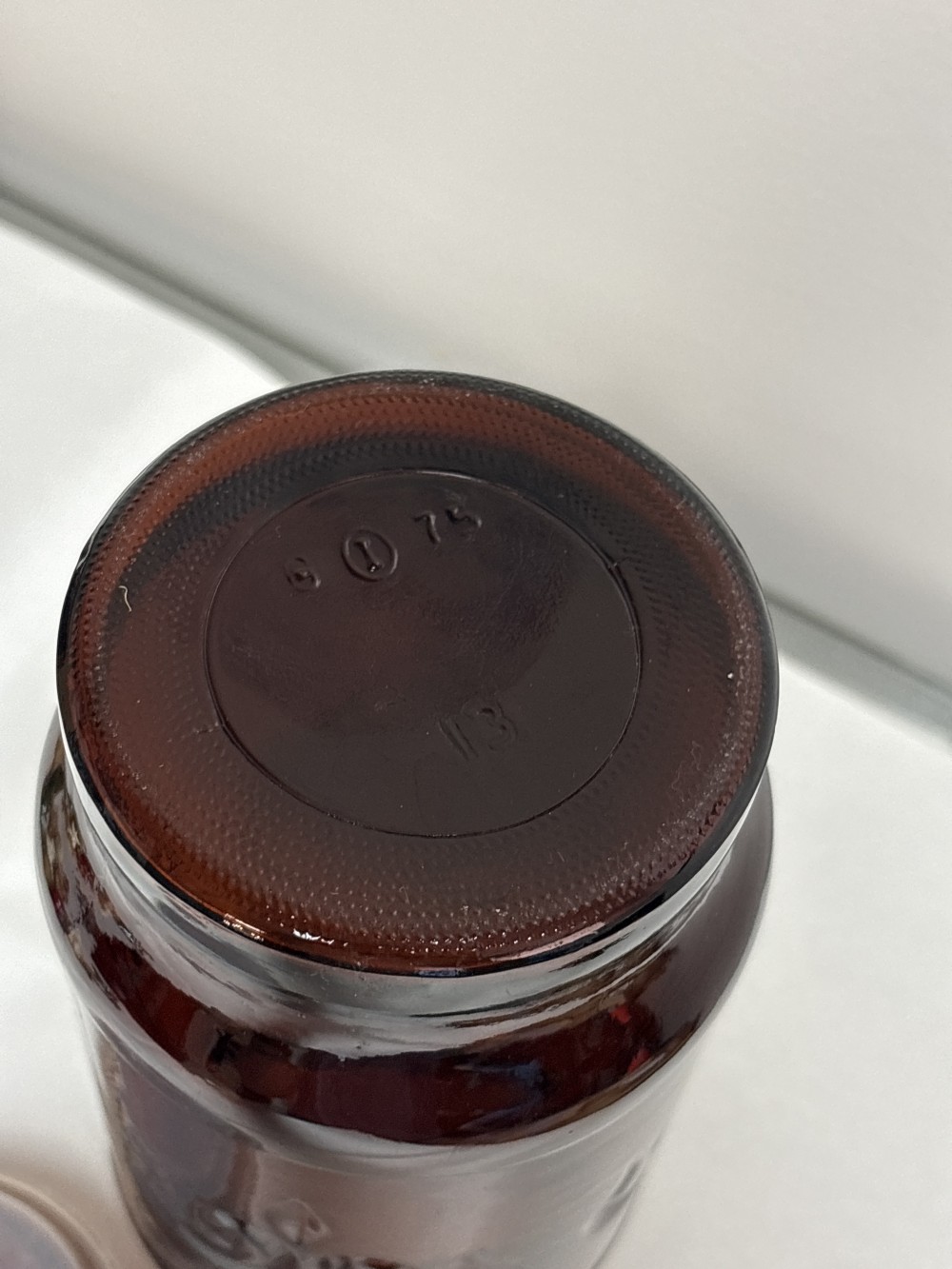 Borden Dark Amber Glass Fleur-De-Lis Apothecary Jar ~9.5 inch H x 3.5 inch W