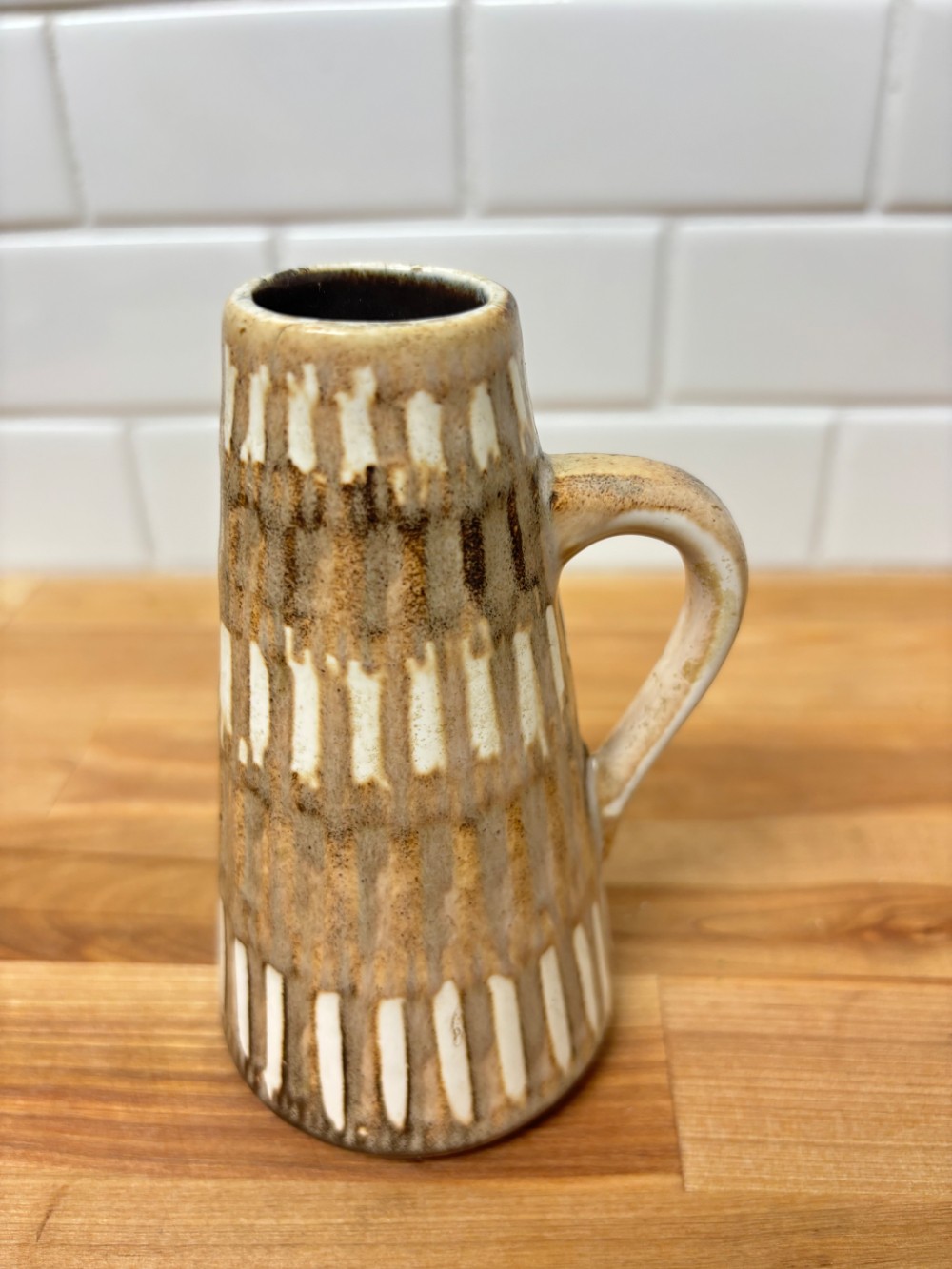 Brown Drip Glaze Pottery Bud Vase Pitcher Mid Century Style