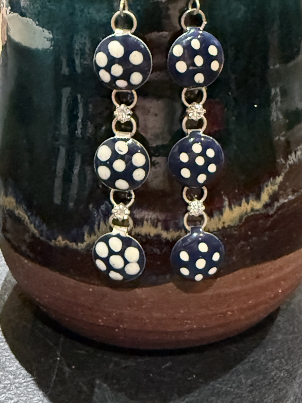Vintage Earrings - Blue with Polka Dots - 3 tiers