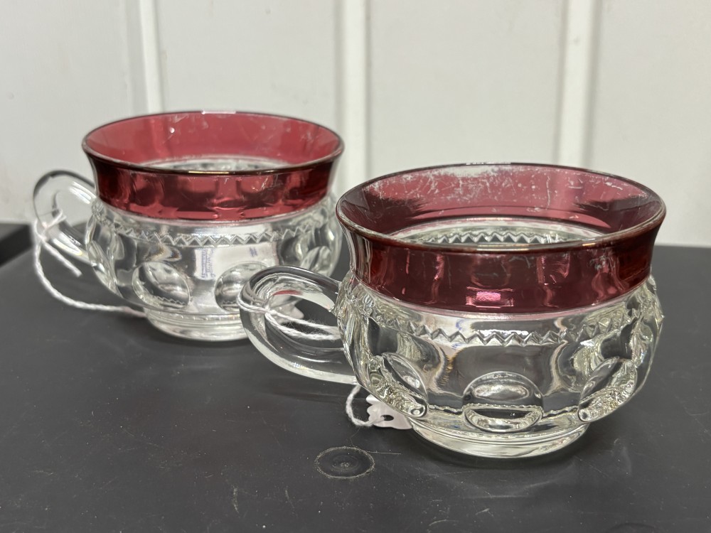 Vintage Kings Crown Thumbprint Ruby Flashed Teacups / Snack Cups Set of Two (2)