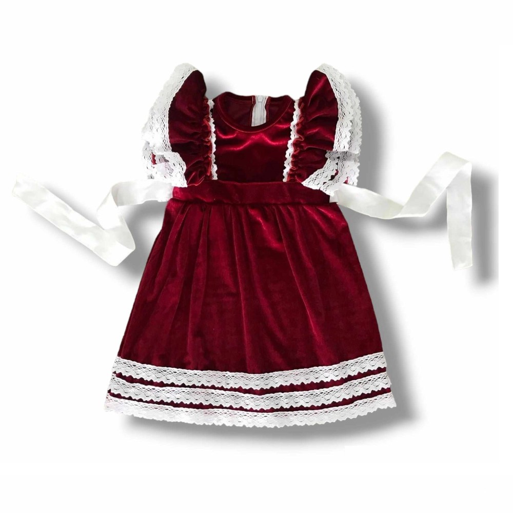 Burgundy Velvet Flutter Dress