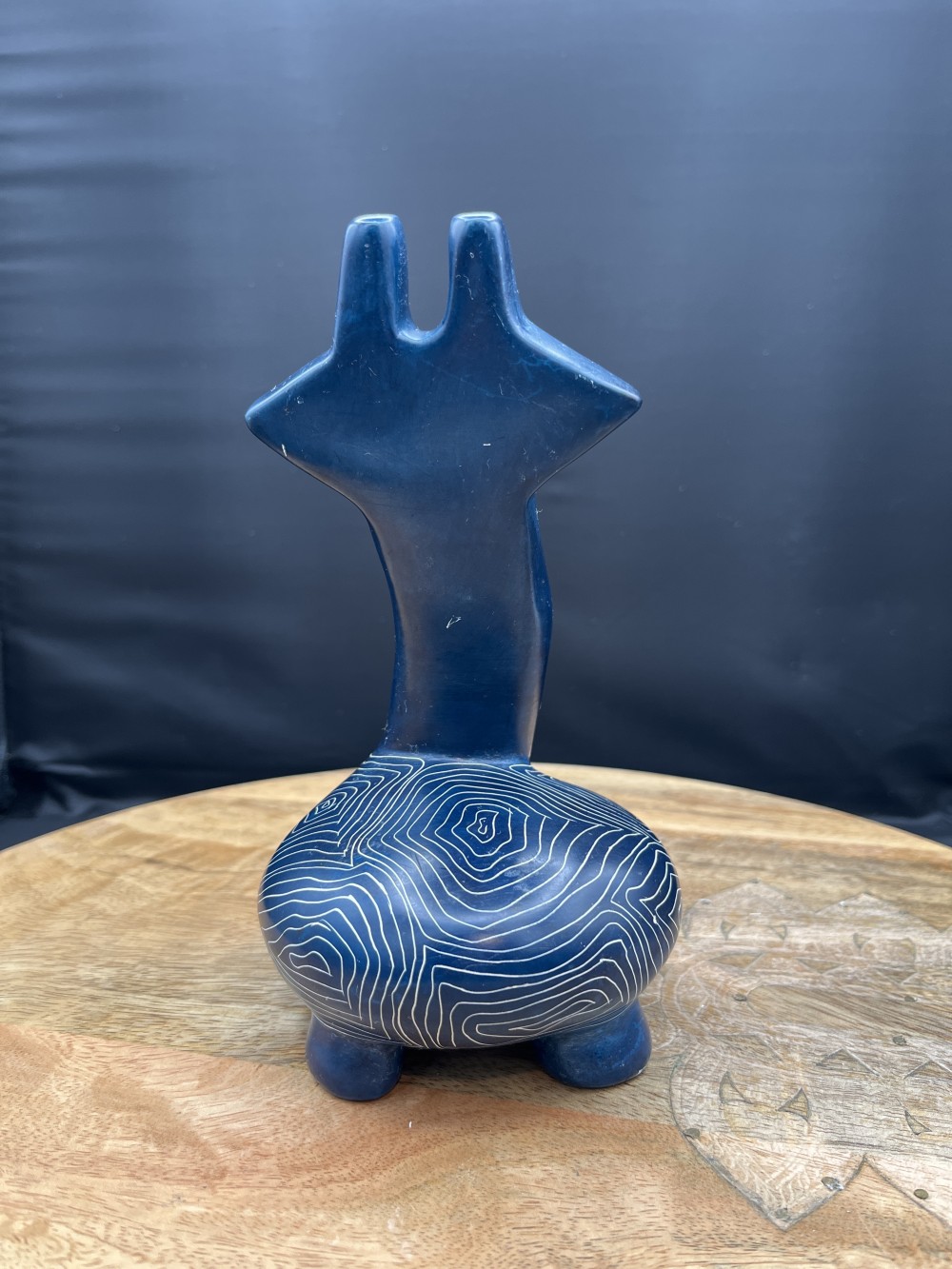 African Carved Blue Soapstone Giraffe