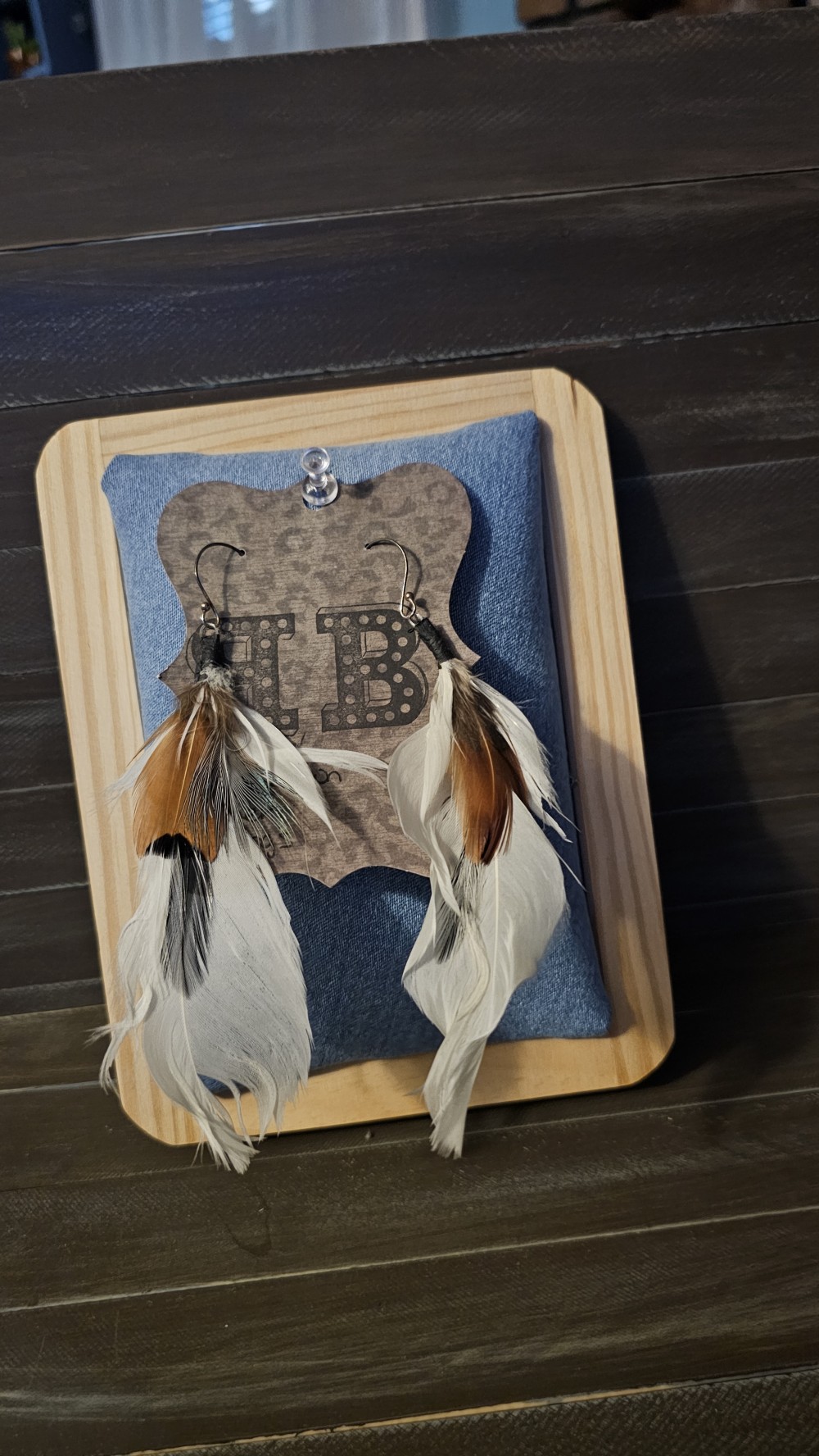 White/brown feather earrings
