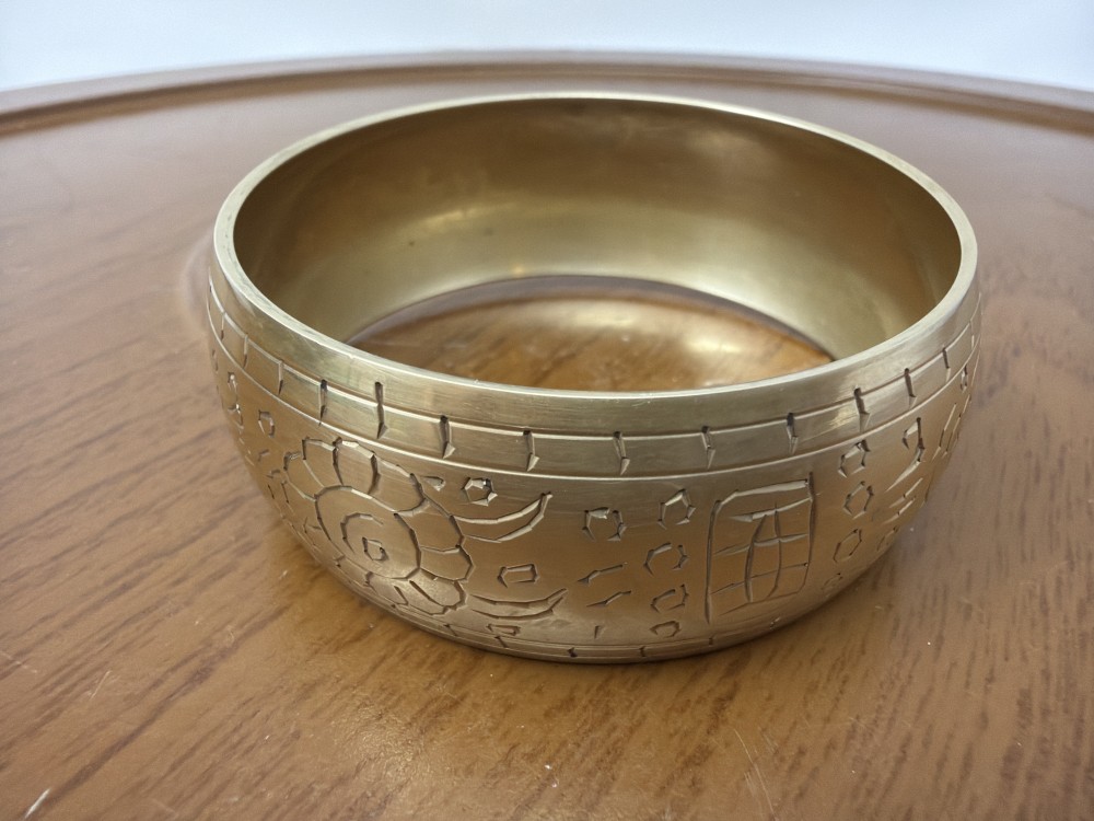 Vtg Etched Brass Cuff Bracelet
