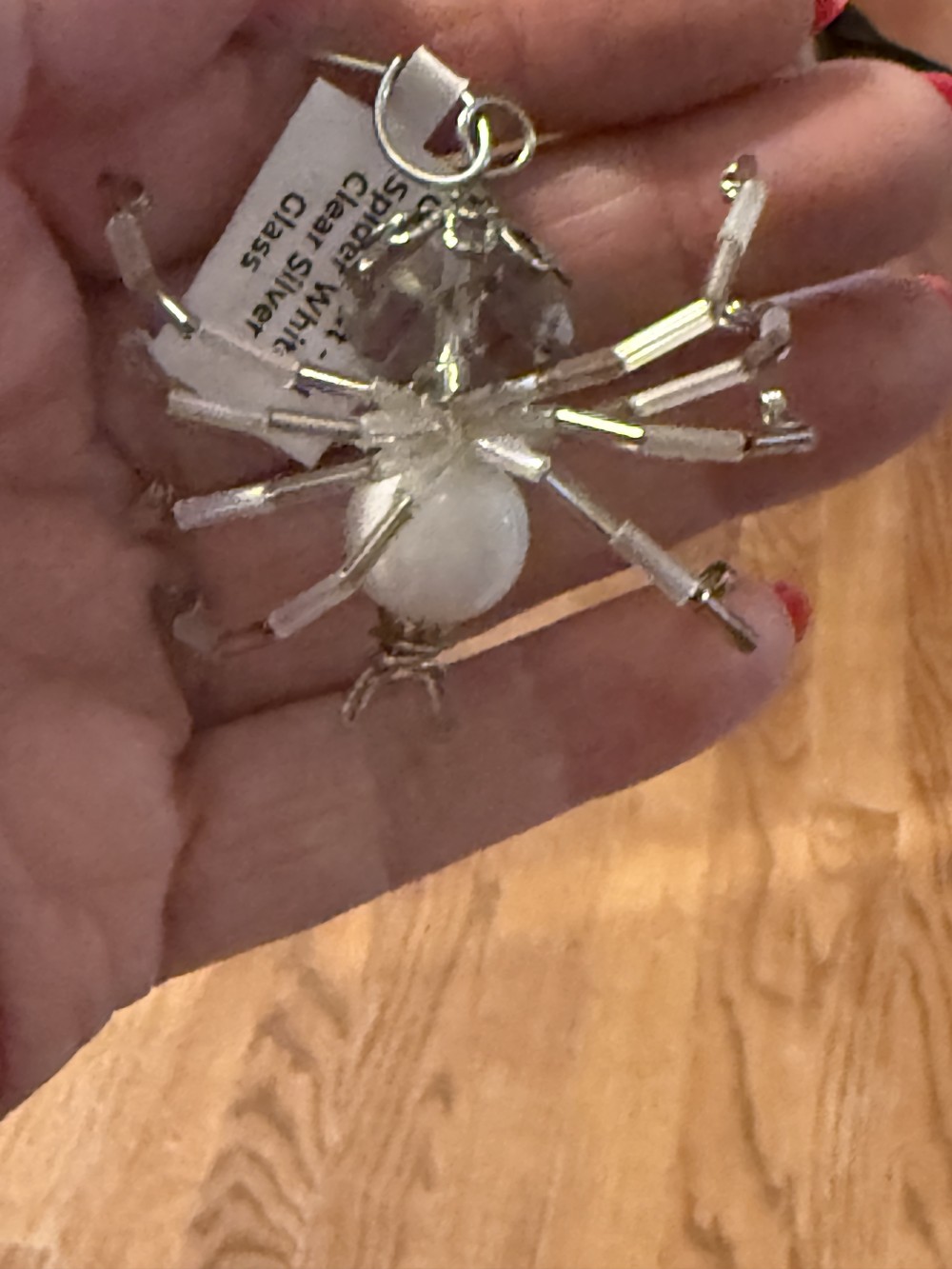 Ornament - M Spider White Clear Silver Glass