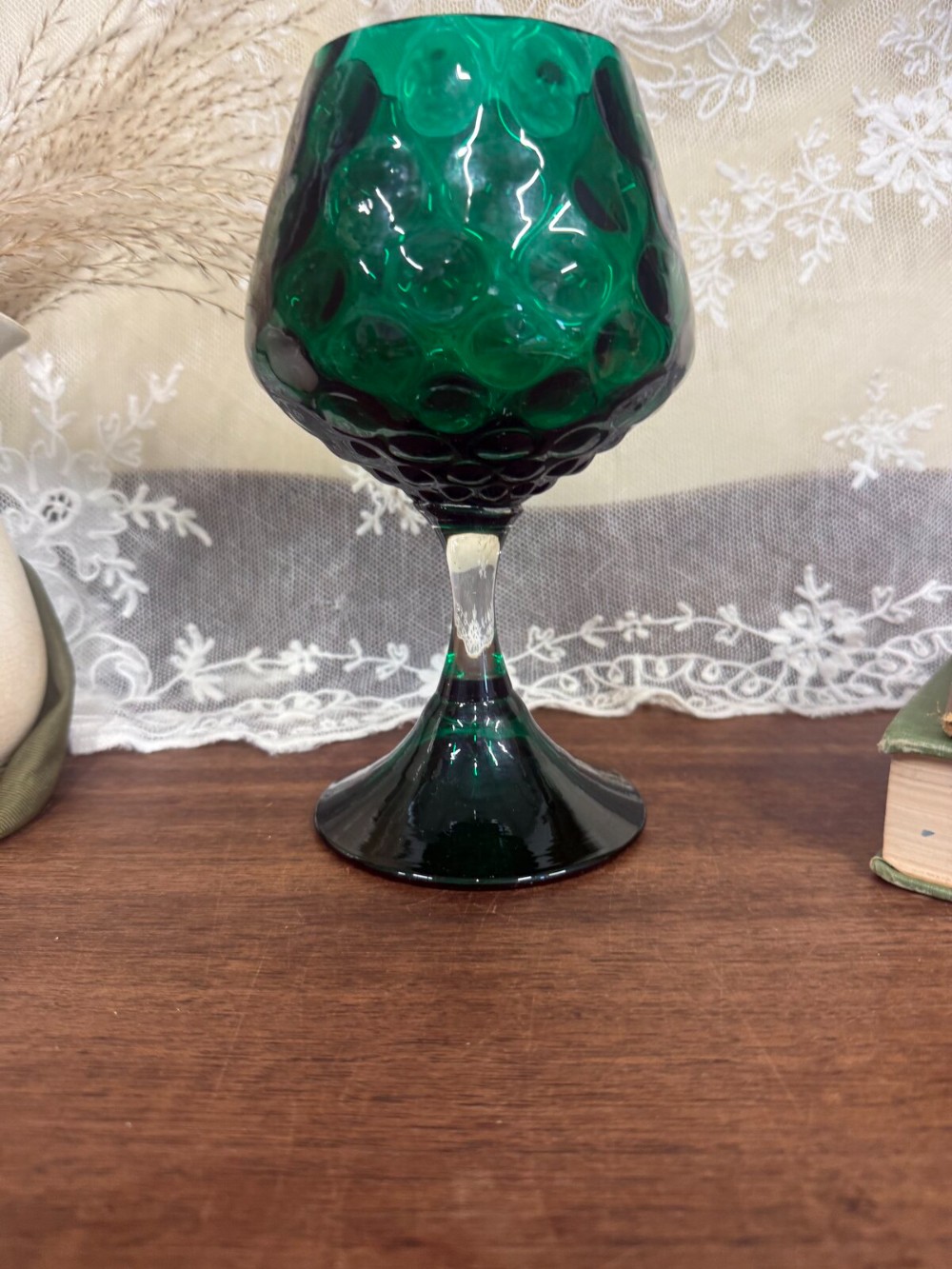 Emerald Green Optic Glass Brandy Snifter Vase