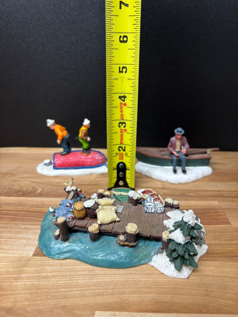 Christmas Village Winter Waterfront Dock Fishing & Boat Scenes 3 Piece Lot