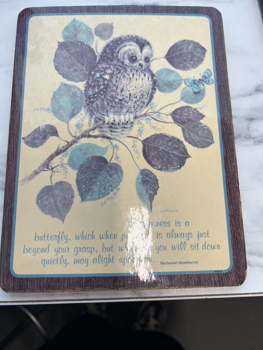 Vintage Genuine Cork Hot Plaque with an Owl