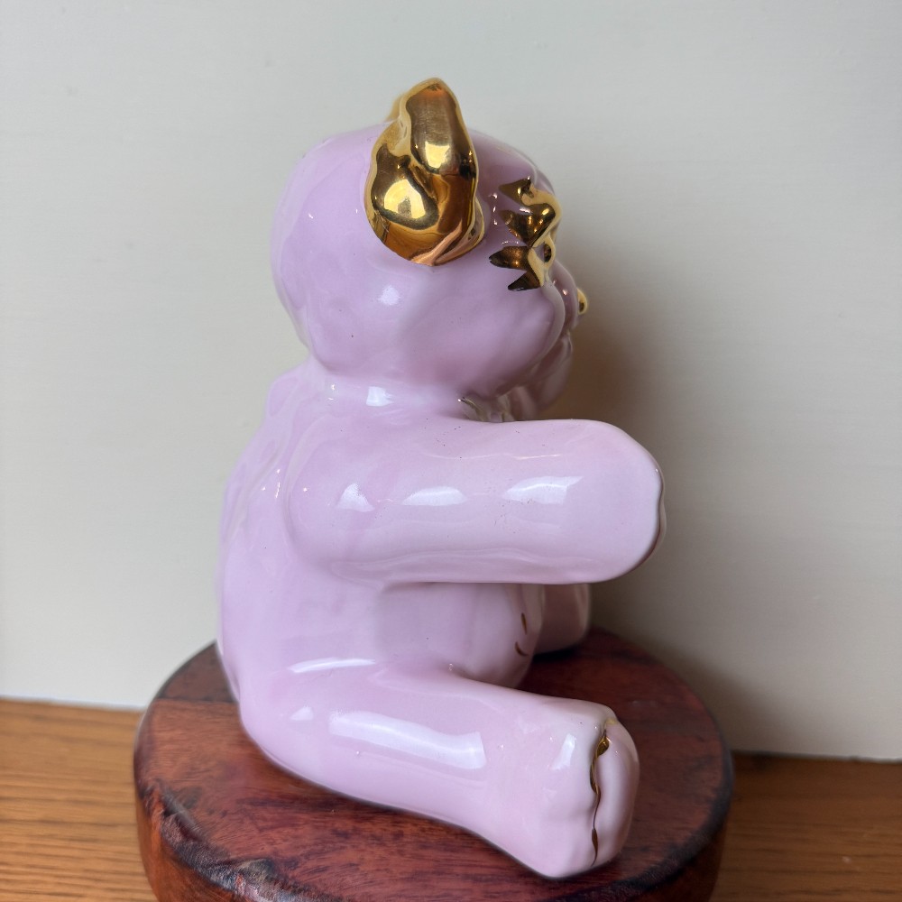 Pearl China Co. Pink & 22Kt Gold Teddy Bear Coin Bank