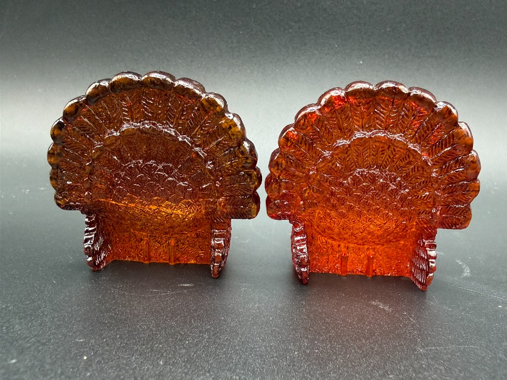 Hallmark 1980s Amber Turkey Place Card Holders - Pair