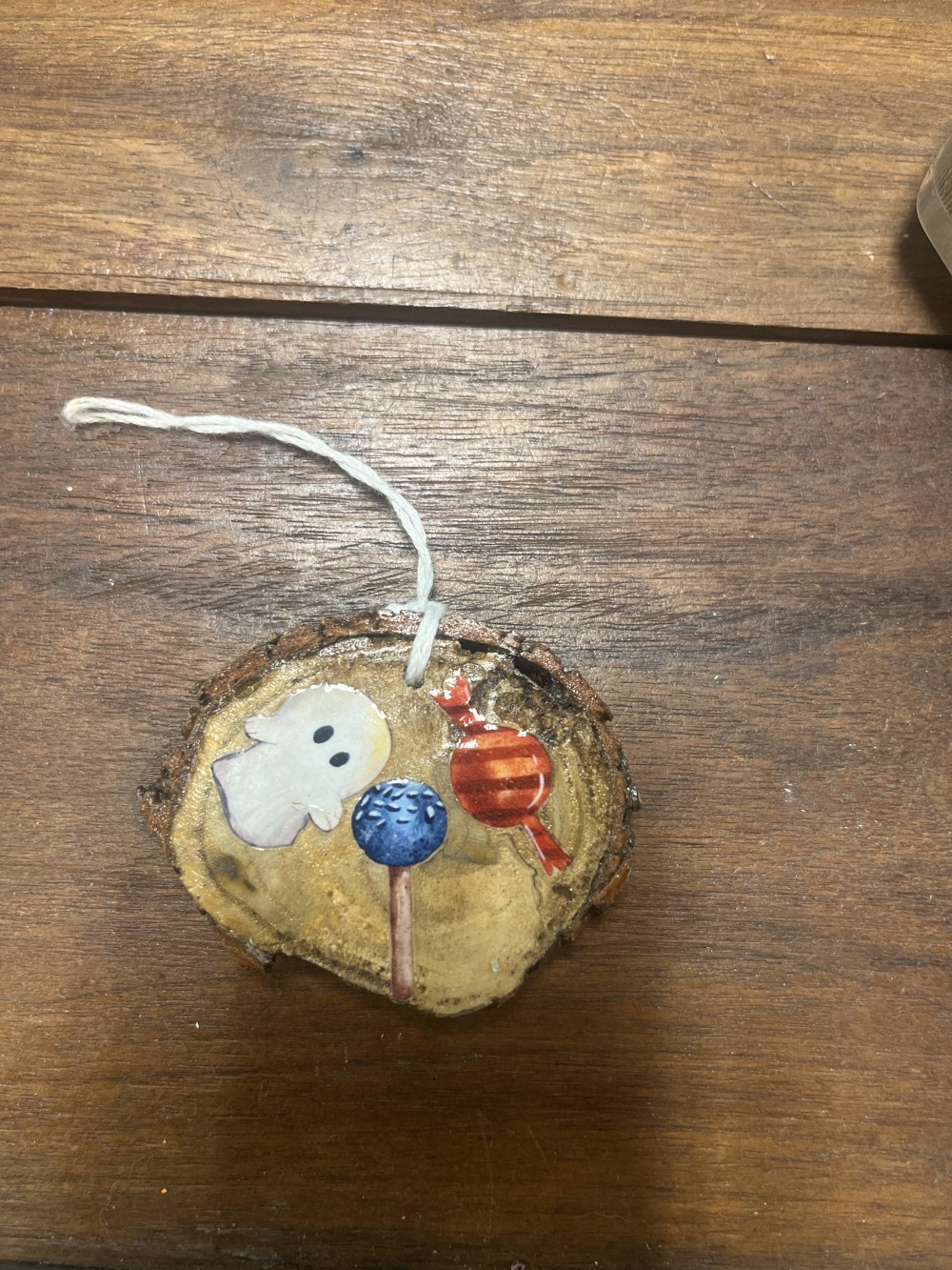 Candy Ghost wood slice Halloween ornament