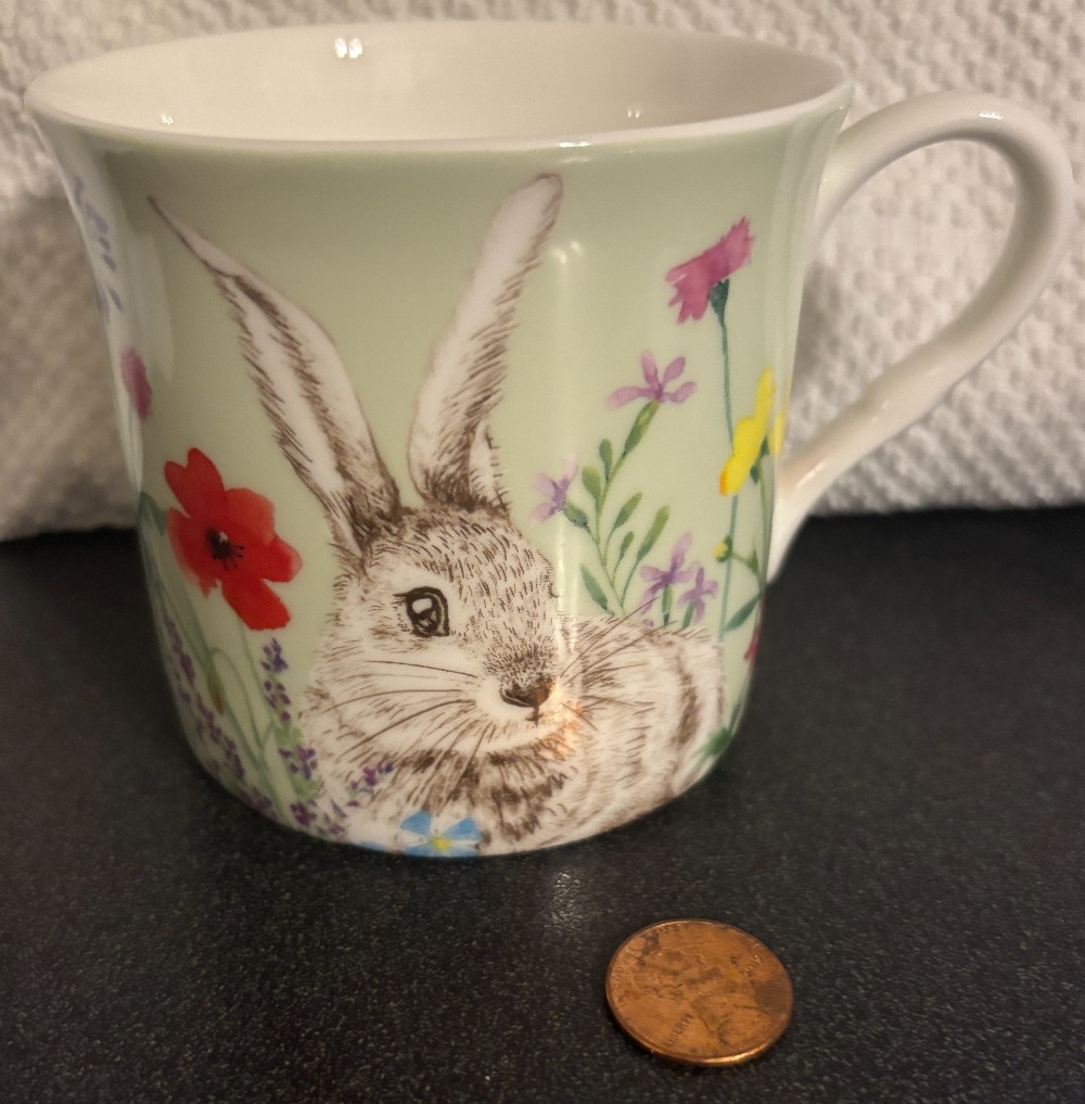 Stechcol Gracie bone China rabbit/bunny green floral mug