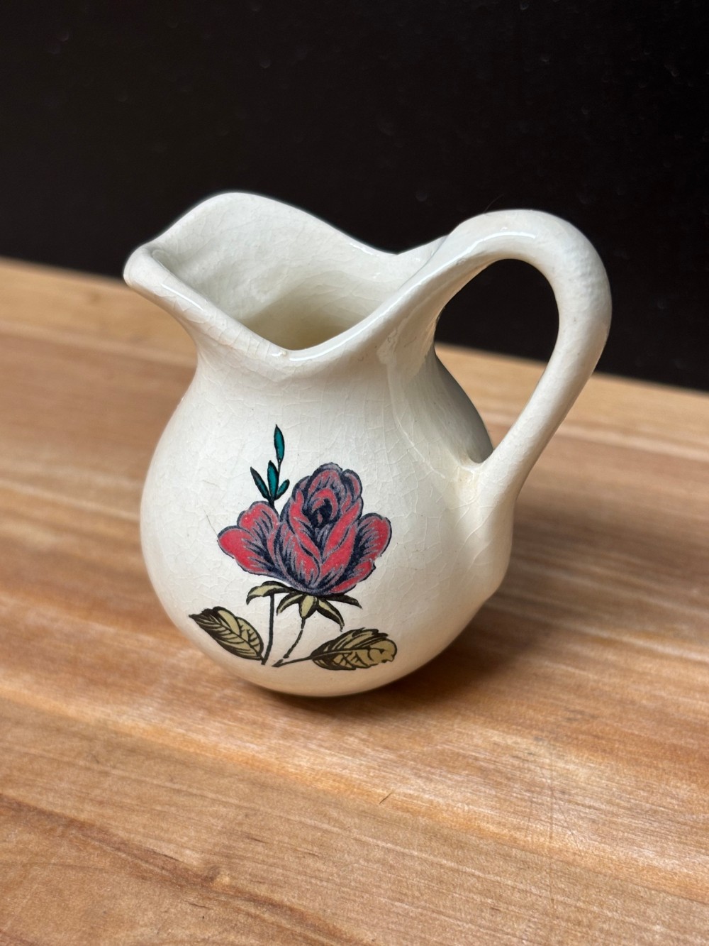 Vintage Mini Ceramic Pitcher Red Rose Floral Cottage Kitsch 2 Inch