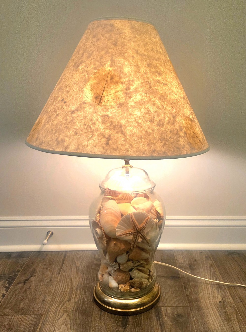 VTG Seashell-Filled Glass Lamp 30 inches