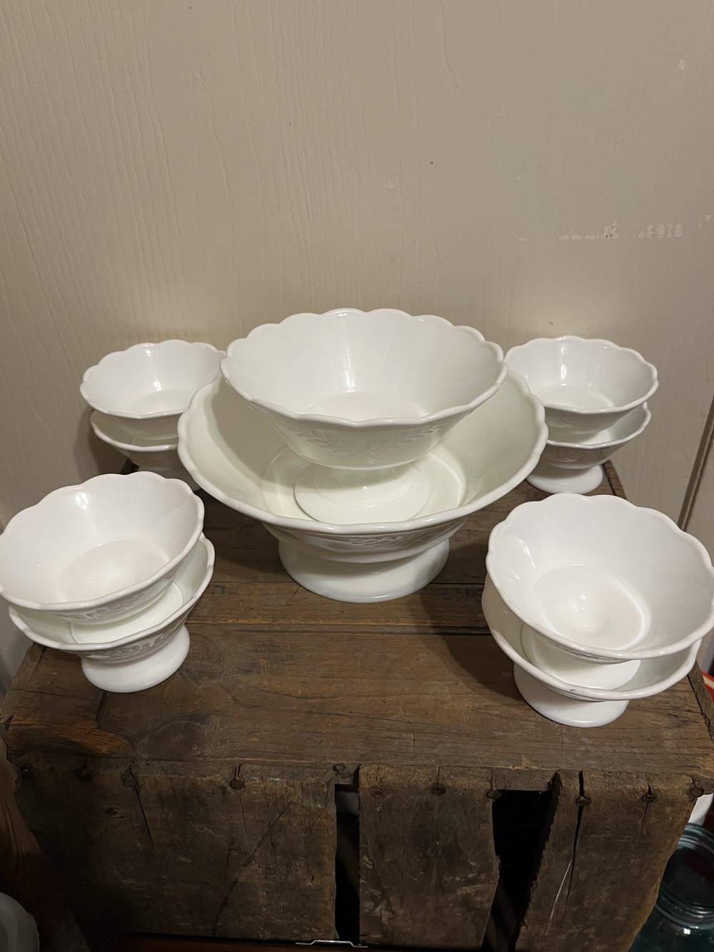 4 milk glass pedestal custard cups-As Is