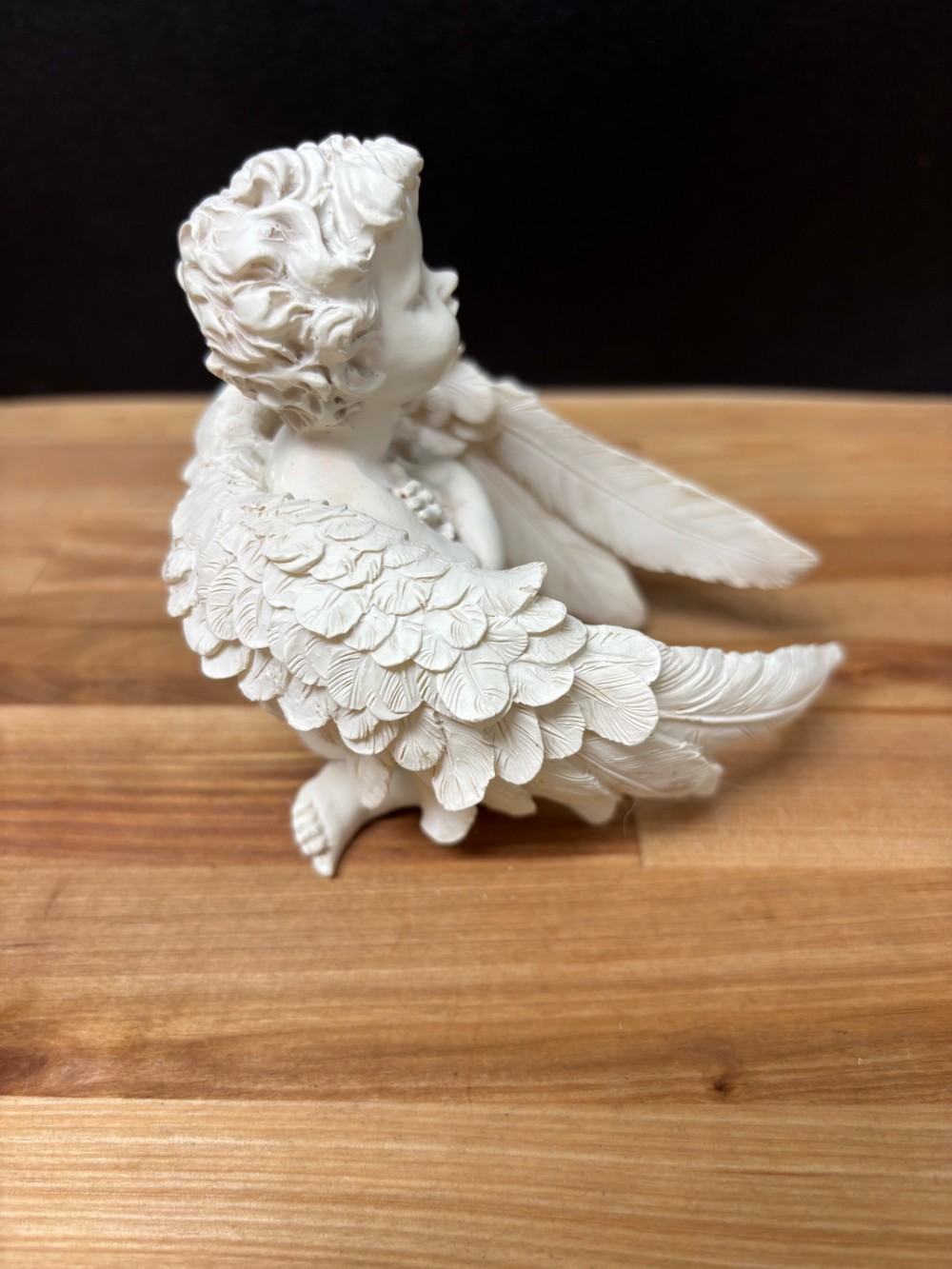 Kneeling Cherub Angel with Wrapped Feather Wings