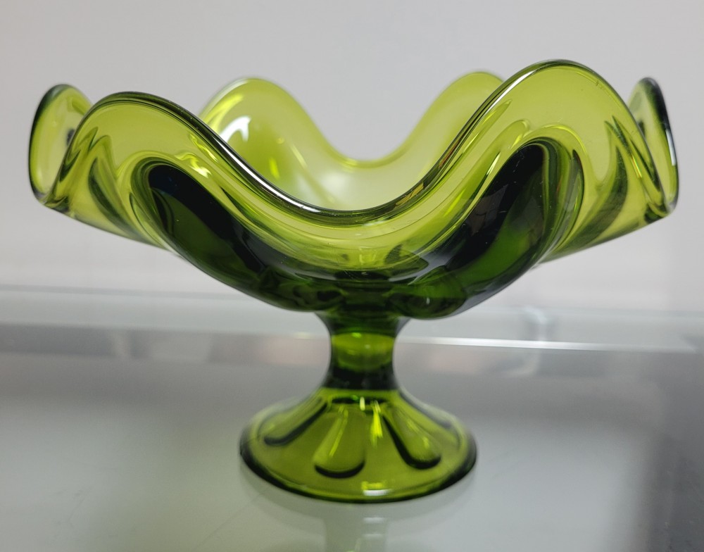 VTG 1964 Viking Glass 1434 Six Finger Compote Avocado