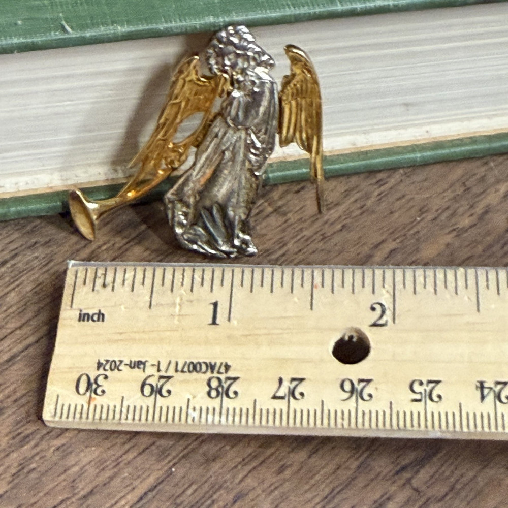 Gold and Silver Tone Trumpet Angel Brooch