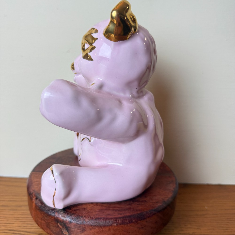 Pearl China Co. Pink & 22Kt Gold Teddy Bear Coin Bank