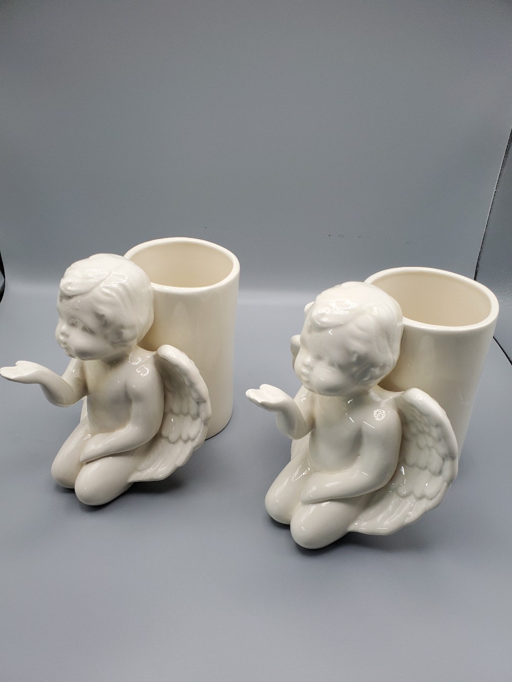 Vintage Angel Cherub Ceramic Planter Pair