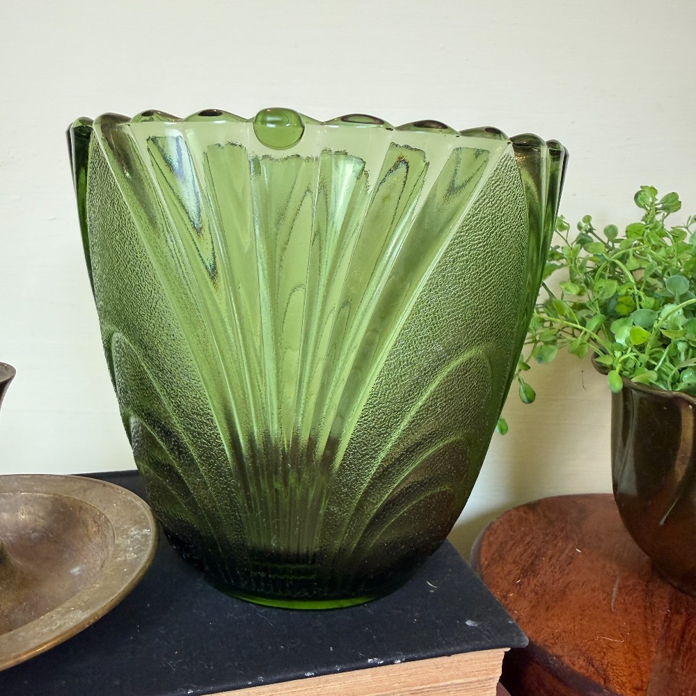 Brockway Nouveau Green Glass Ice Bucket
