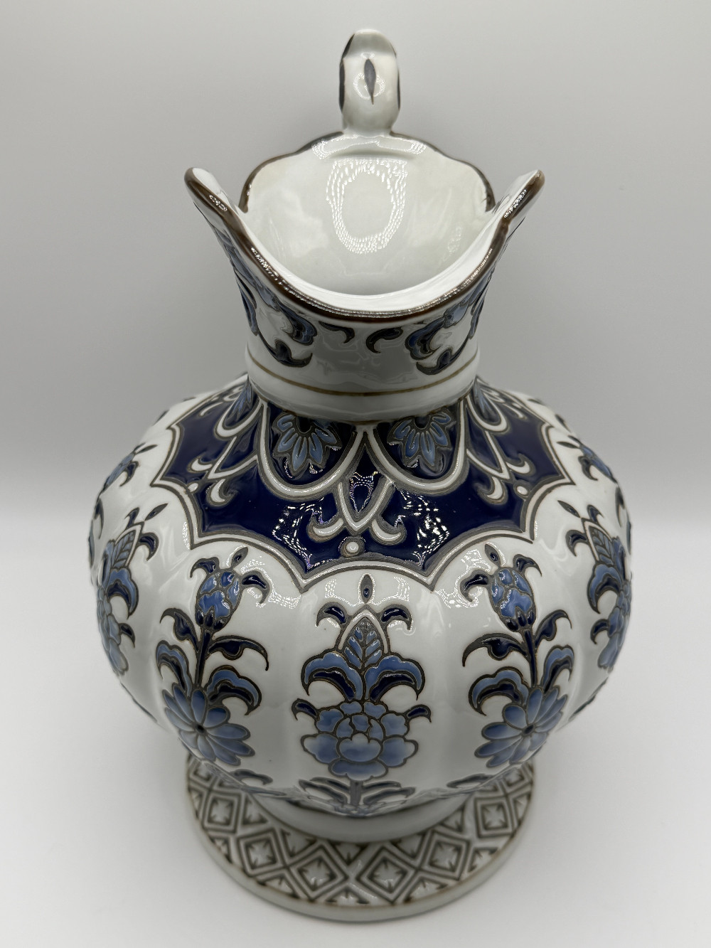 Chinoiserie Blue and White Porcelain Ewer Pitcher