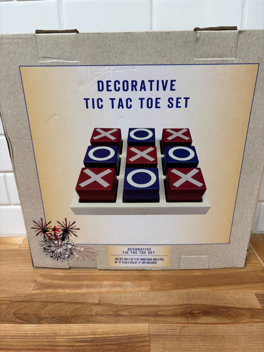 Cracker Barrel Decorative Tic Tac Toe Set Red White Blue Wood Game – New