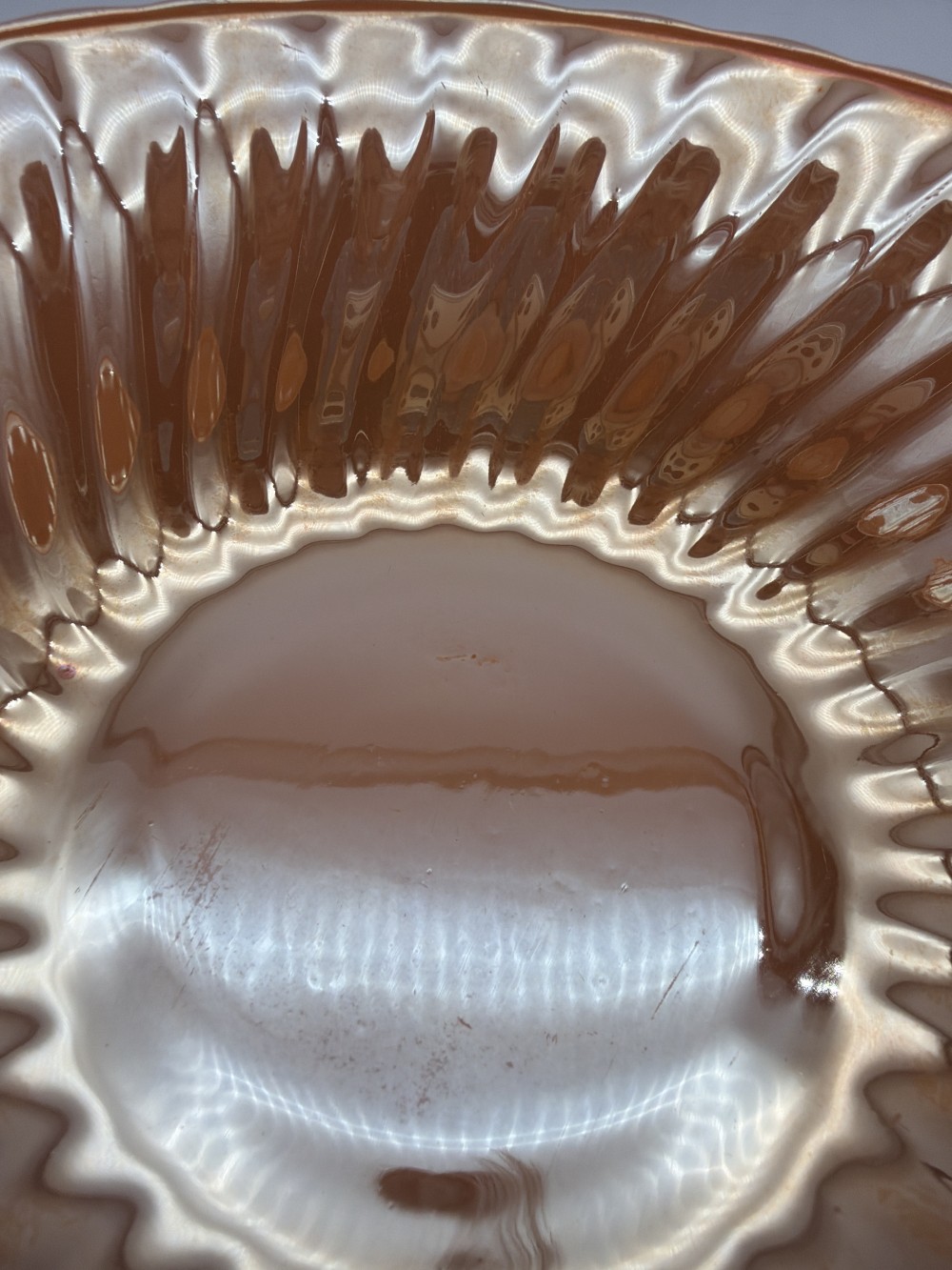 Vtg Fire-King Peach Lustre Shell Bowl