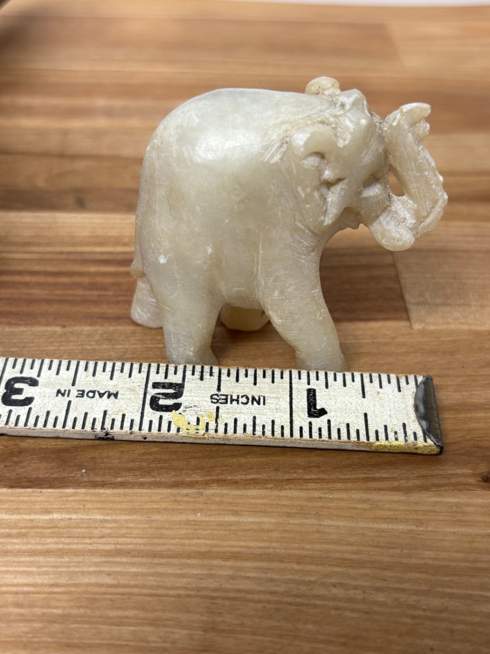Vintage Hand Carved Stone Elephant Figurine – Raised Trunk
