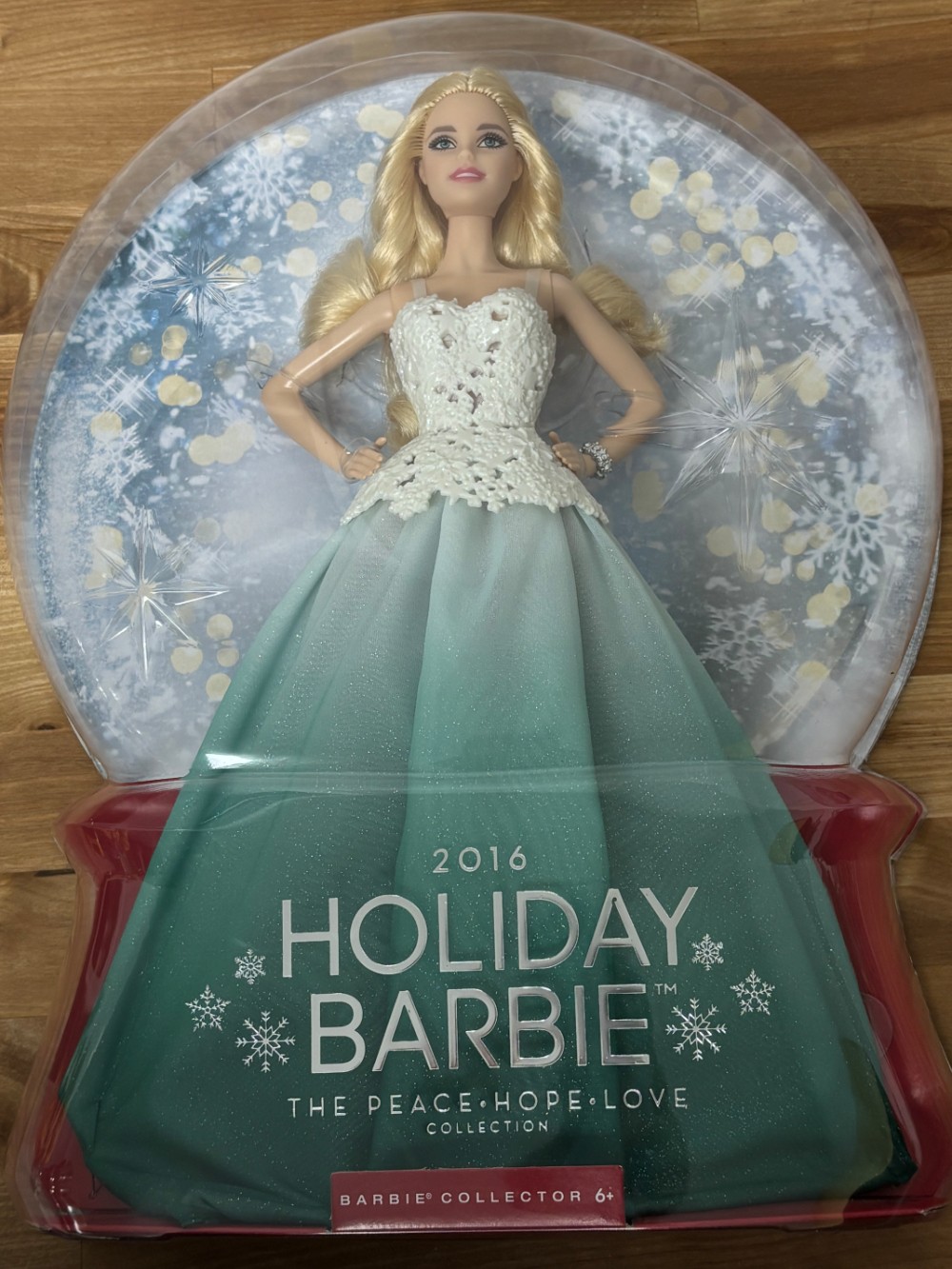 2016 Holiday Barbie Peace Hope Love Collection Blonde Teal Gown Mattel DGX98 NIB