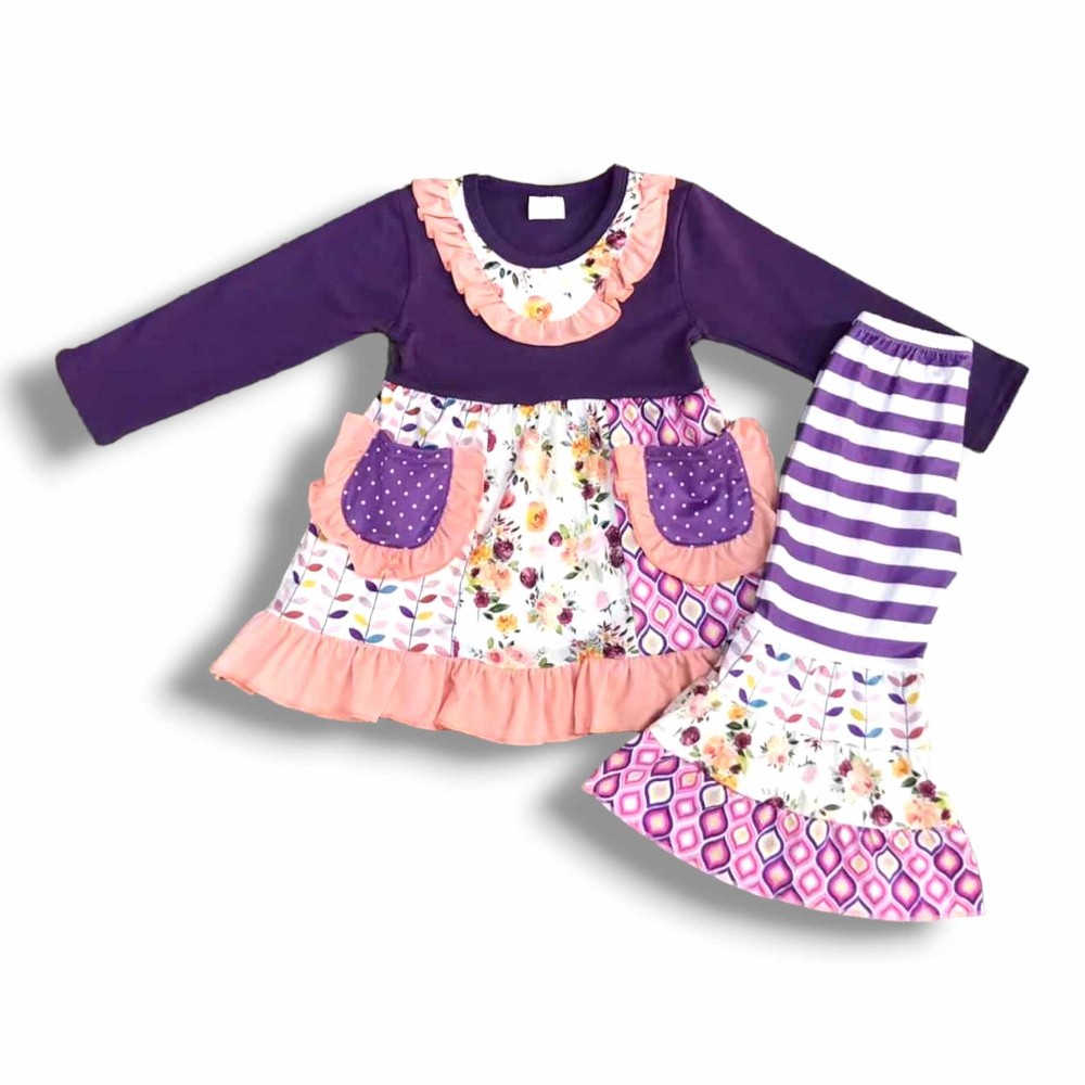 Purple Floral Flare Bell Bottom Set