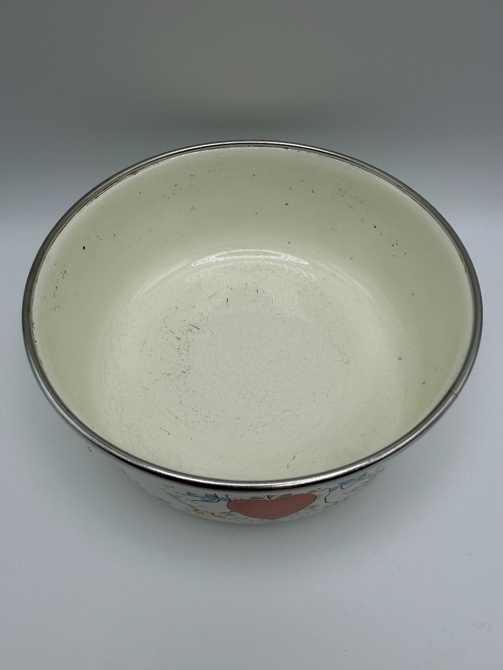 Vintage 1980s Country Geese Porcelain Enamelware Bowl – Heart & Blue Bows