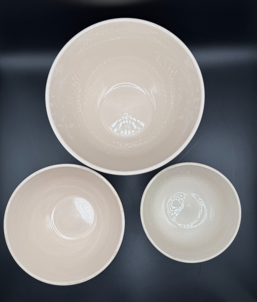 Vintage Old Mountain Heavy Stoneware Nesting Mixing Bowls - Yellow Stripe Set of 3