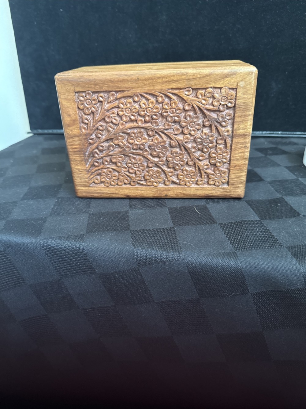ROSEWOOD CREAMATION BOX, HAND CARVED TREE OF LIFE