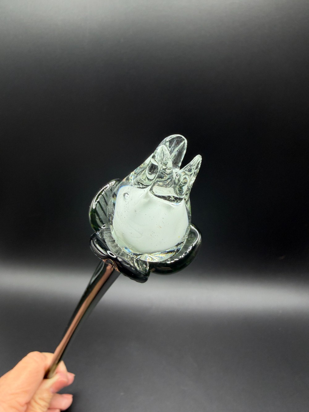 Hand Blown Glass Flower Plant Stake Rose Tulip Bud Stir Rod