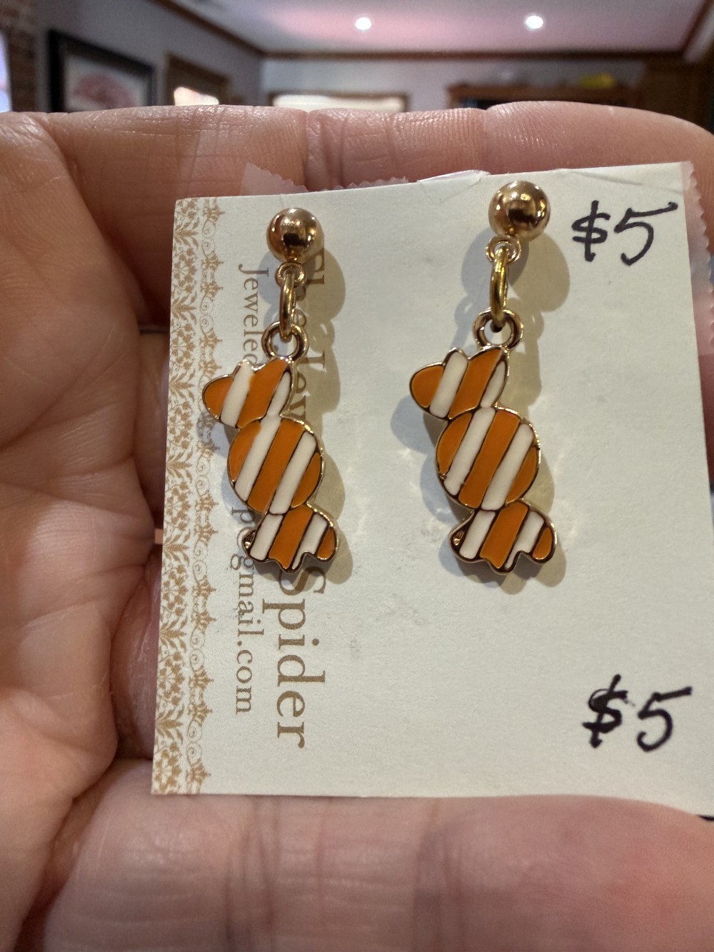 Stud Earrings - Candy Enamel Orange Striped Set in Gold