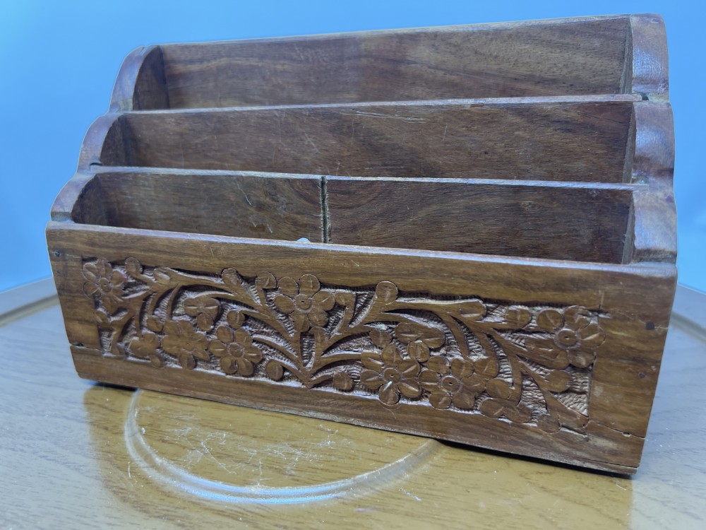 Hand-Carved Wooden Letter Holder