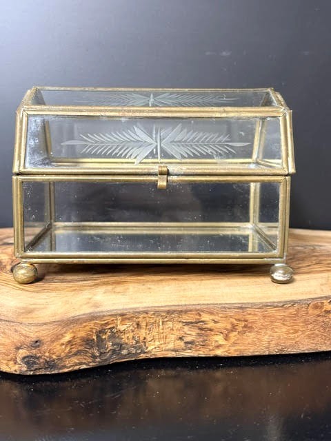 Leaded Glass Trinket Box Clear Etched Glass