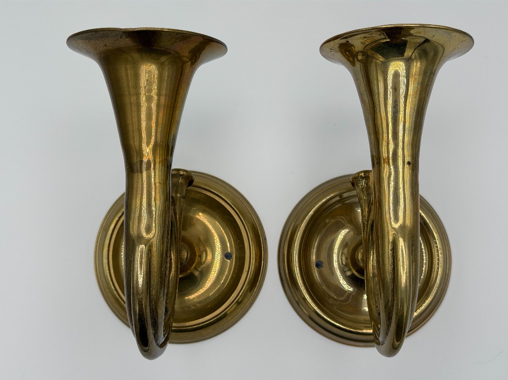 Brass French Horn Candle Wall Sconces Set of 2