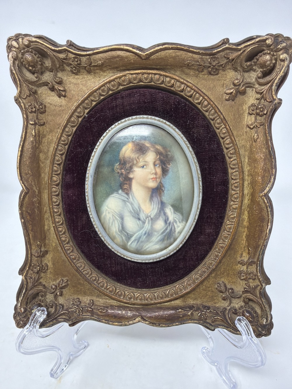 Vtg Cameo Creation “Innocence” Convex Glass Wall Plaque
