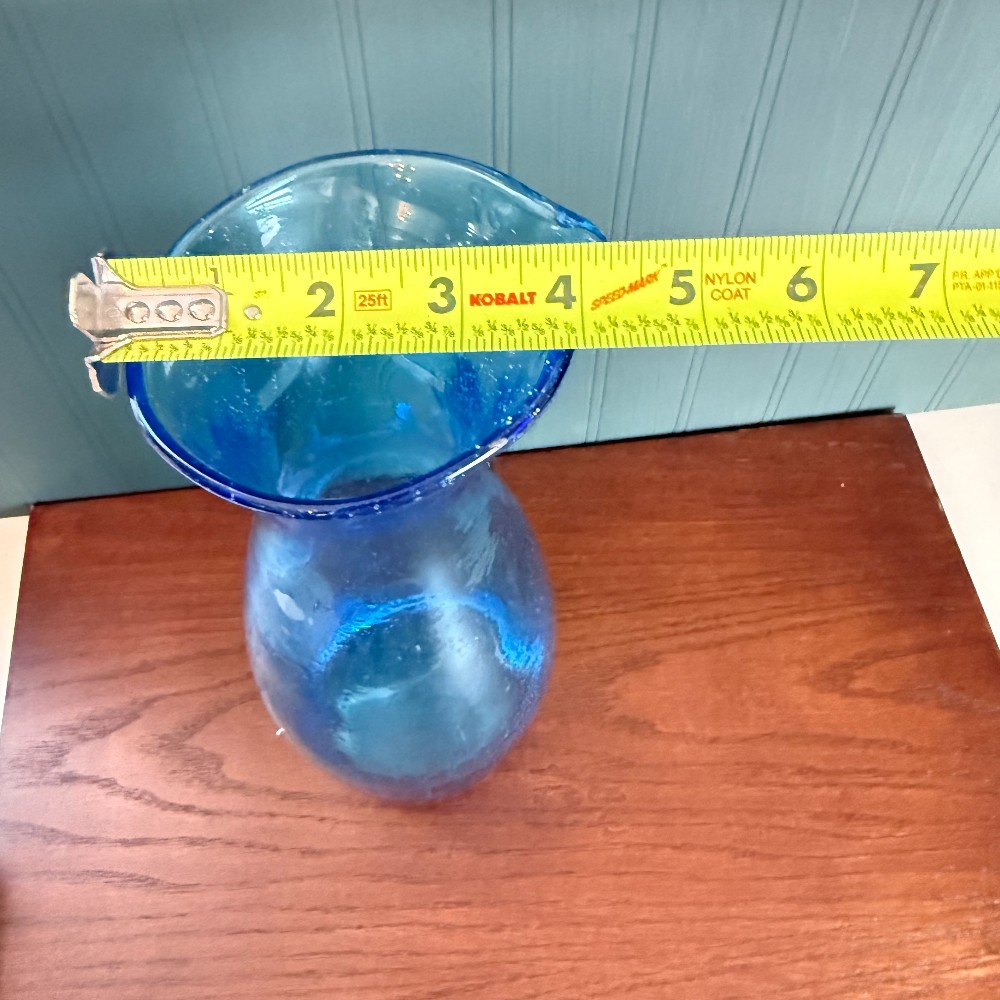 Blue Bubble Glass Carafe with Pinched Spout
