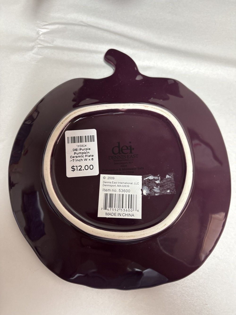 DEI Purple Pumpkin Ceramic Plate ~7 inch W x 8 inch L