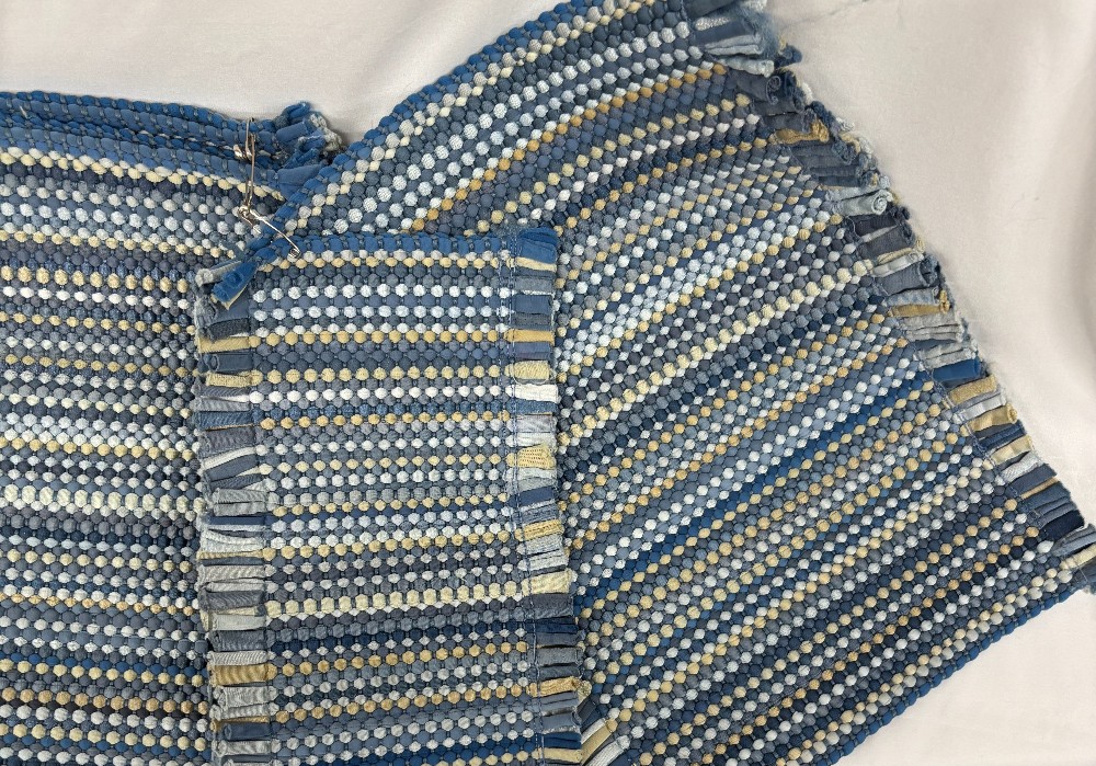 Kitchen placemats set of 5 & 2 hot pads woven shades of blue & tan