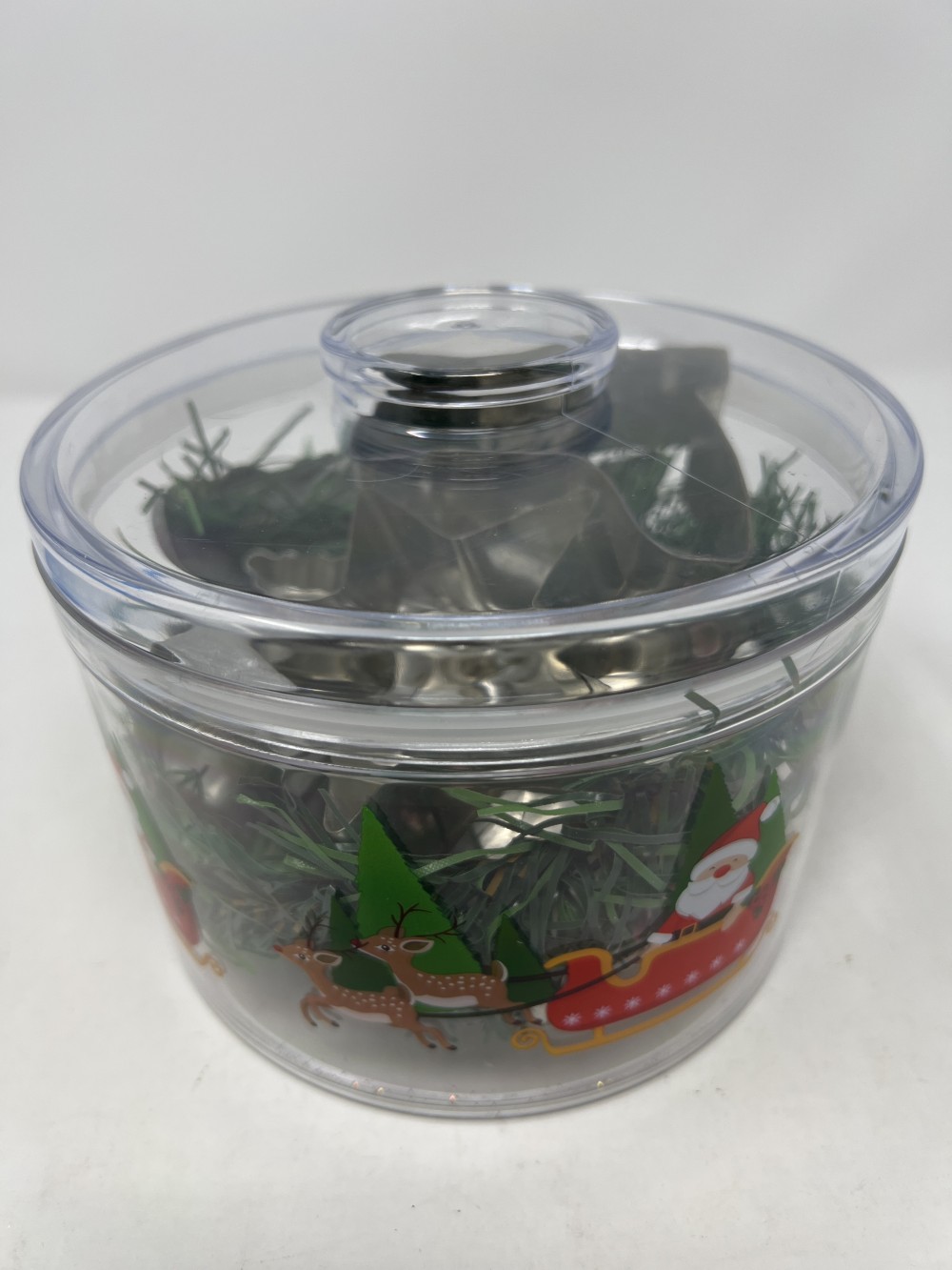 Metal Cookie Cutters in Holiday Themed Plastic Jar