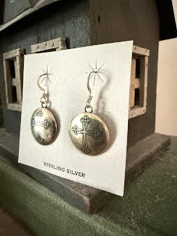 Sterling Round Cross Design Pierced  Earrings