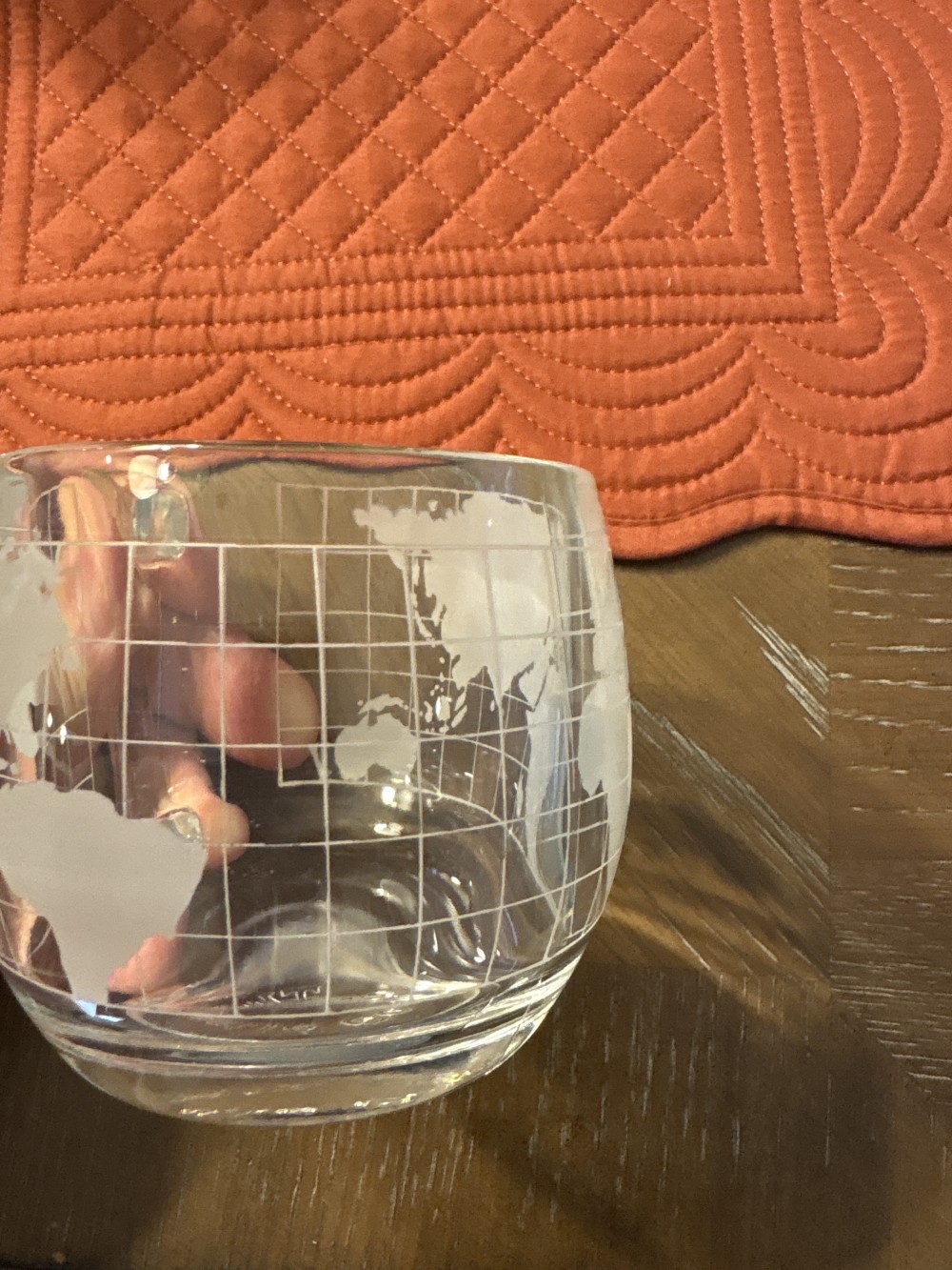 Nestle Etches Globe World Glass Mug VIntage 3 inch diameter
